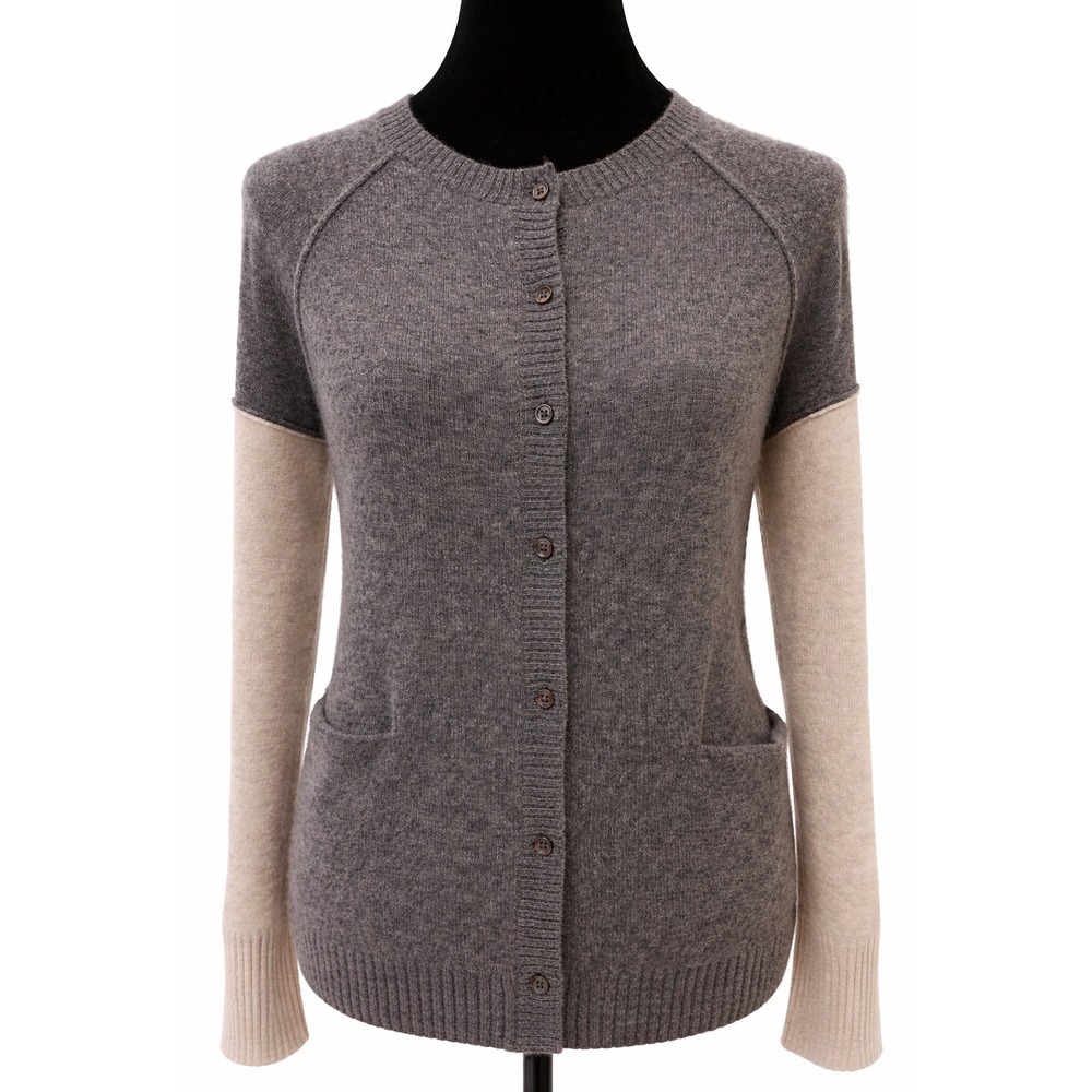 Only Mine Womens Drop Shoulder Cardigan Sweater Medium Gray Color Block Cashmere